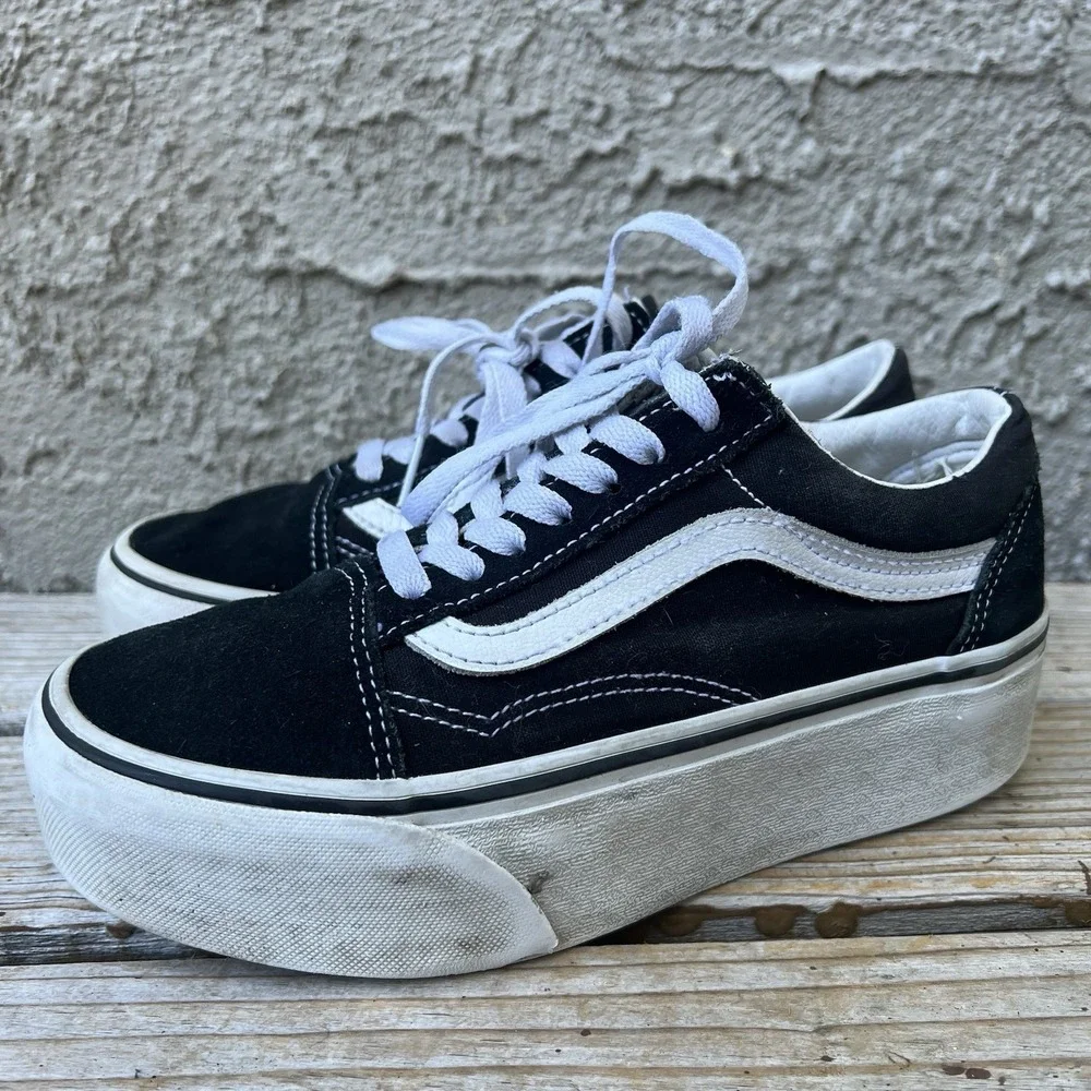 Vans Shoes Women Size 6.5 Old Skool Stackform Black White Platform Y2K Style